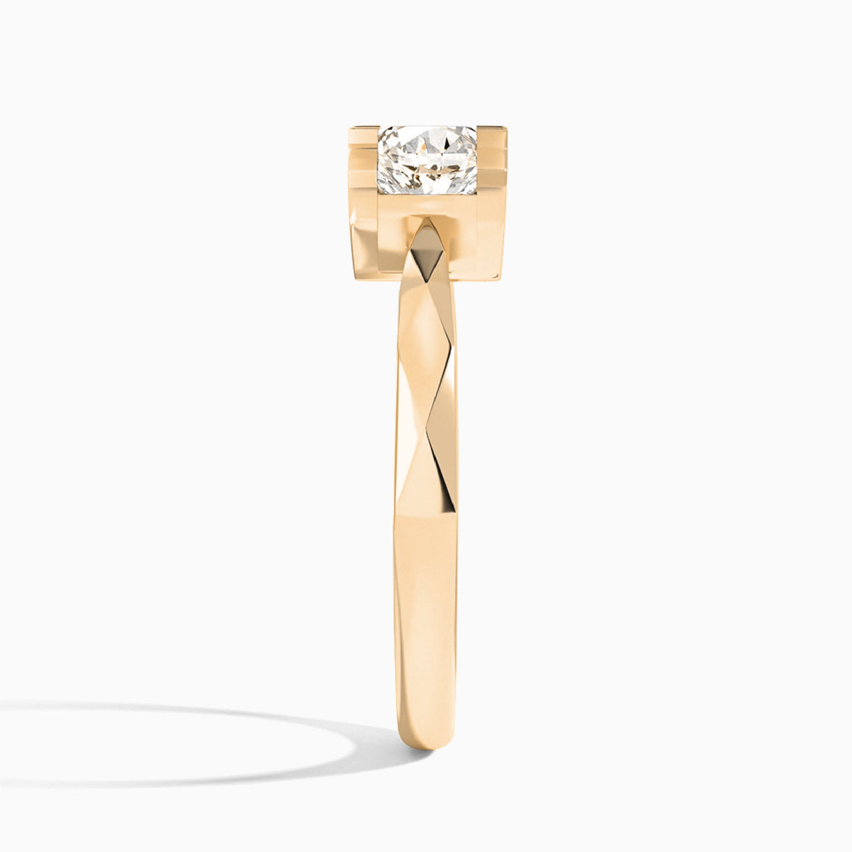Round Faceted Lab Grown Diamond Engagement Ring In 14K Rose Gold, Side View