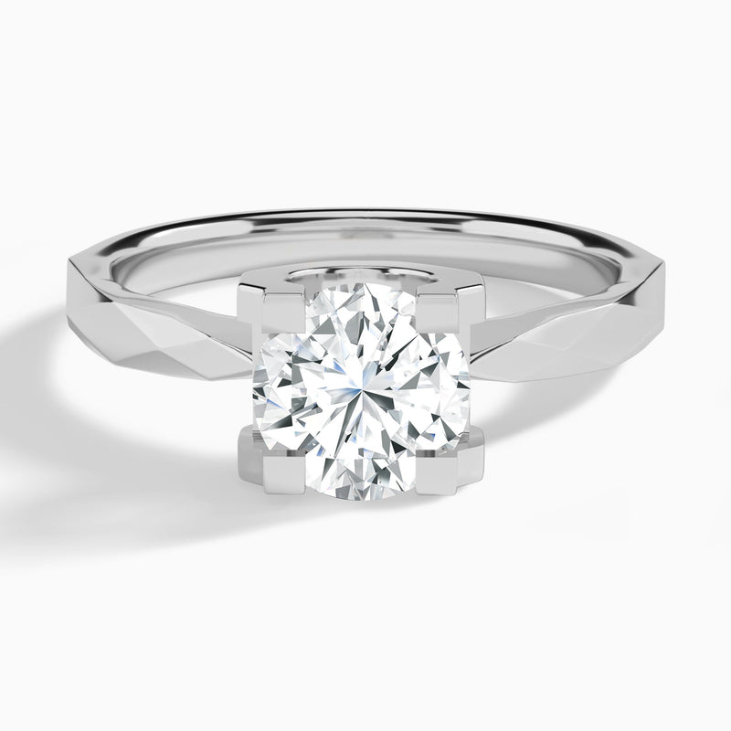 Round Faceted Lab Grown Diamond Engagement Ring In 14K White Gold - Lucenjuri