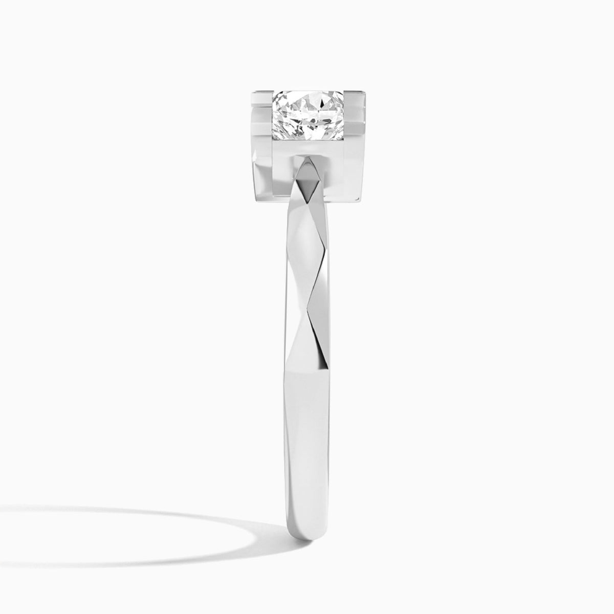 Round Faceted Lab Grown Diamond Engagement Ring In 14K White Gold, Side View