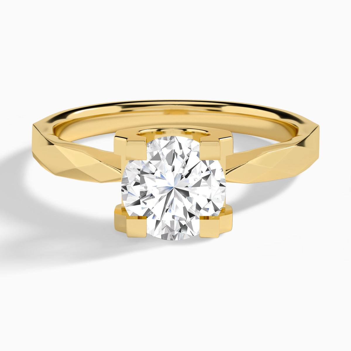 Round Faceted Lab Grown Diamond Engagement Ring In 18K Yellow Gold - Lucenjuri