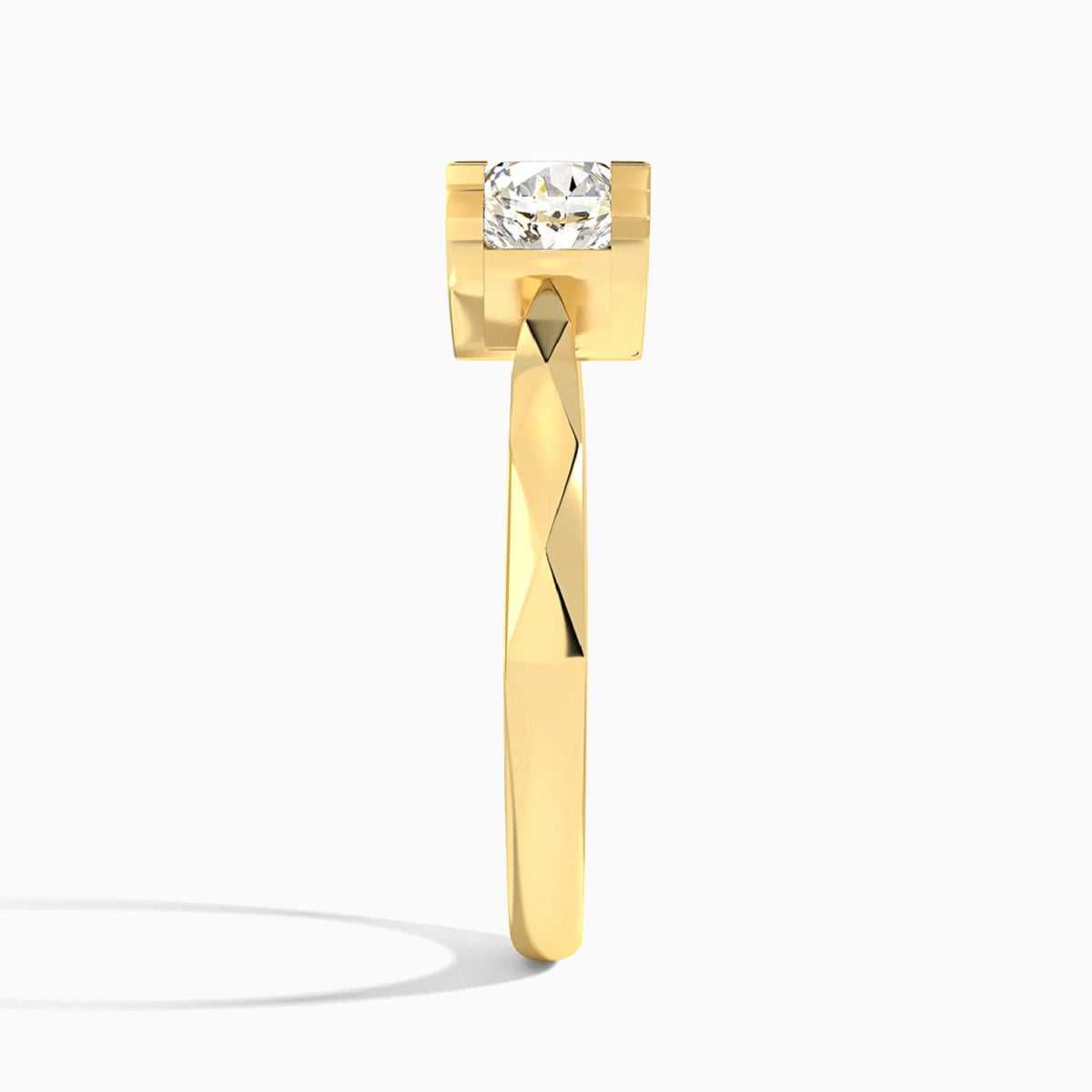 Round Faceted Lab Grown Diamond Engagement Ring In 18K Yellow Gold, Side View
