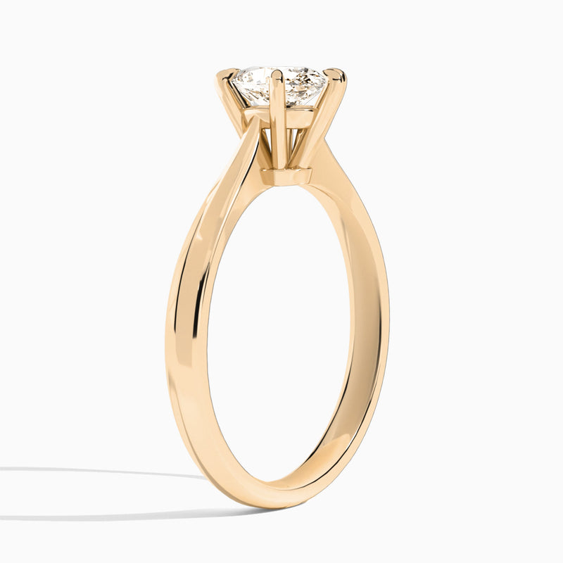 Oval Knife Edge Six-Prong Lab Diamond Engagement Ring In 14K Rose Gold, Angle View
