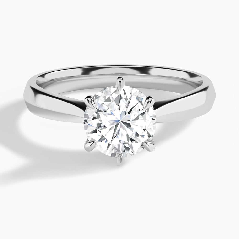 Round Knife Edge Six-Prong Lab Diamond Engagement Ring In 14K White Gold - Lucenjuri