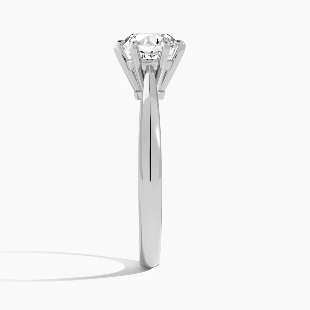 Round Knife Edge Six-Prong Lab Diamond Engagement Ring In 14K White Gold, Side View