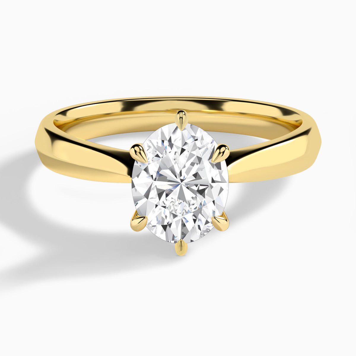 Oval Knife Edge Six-Prong Lab Diamond Engagement Ring In 14K Yellow Gold - Lucenjuri