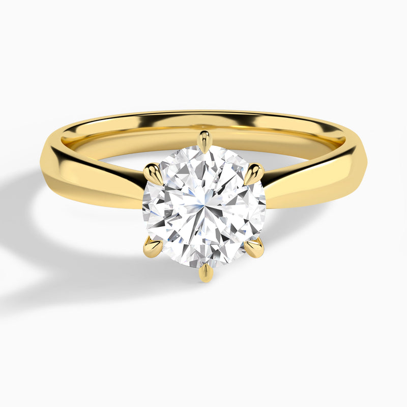 Round Knife Edge Six-Prong Lab Diamond Engagement Ring In 18K Yellow Gold - Lucenjuri