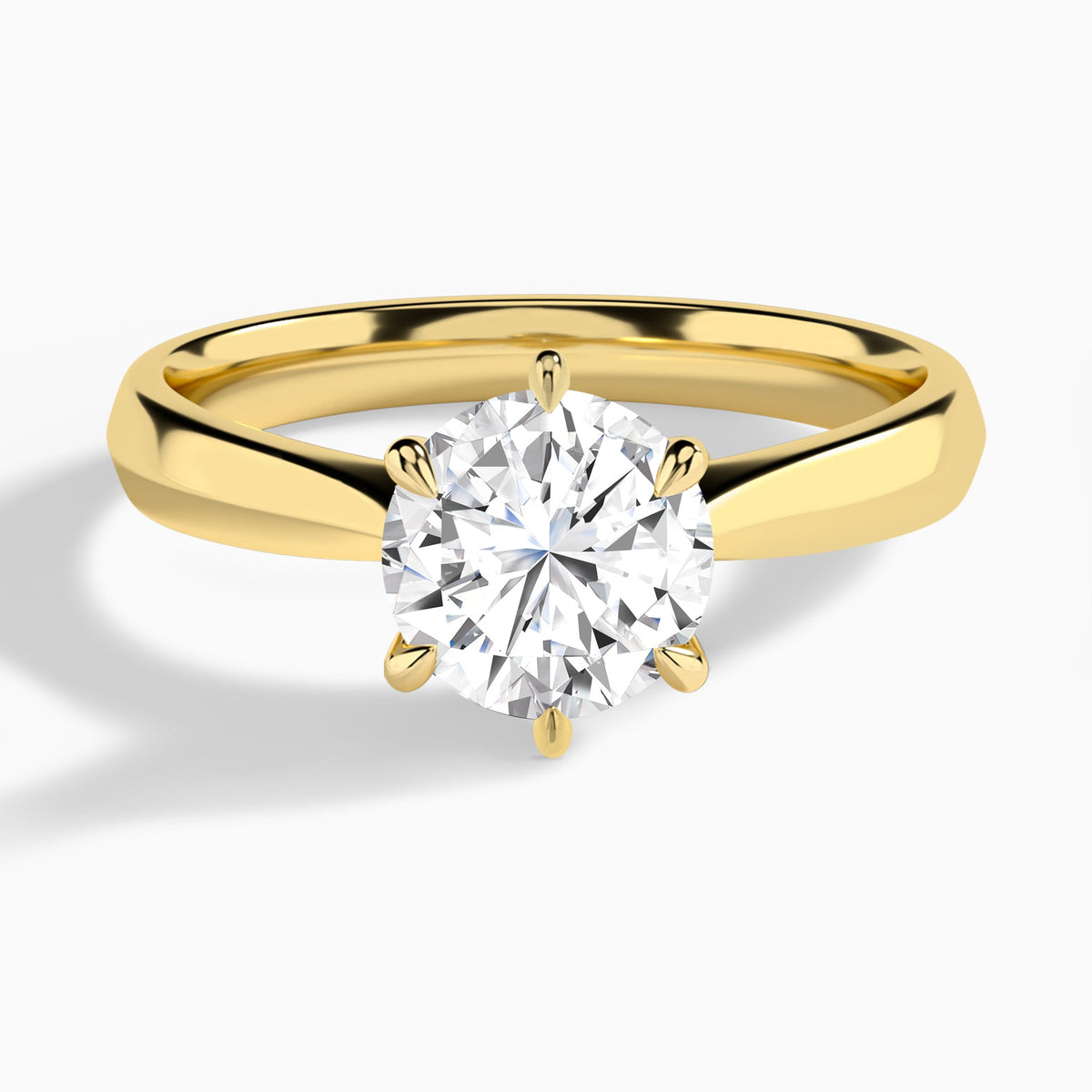 Round Knife Edge Six-Prong Lab Diamond Engagement Ring In 14K Yellow Gold - Lucenjuri