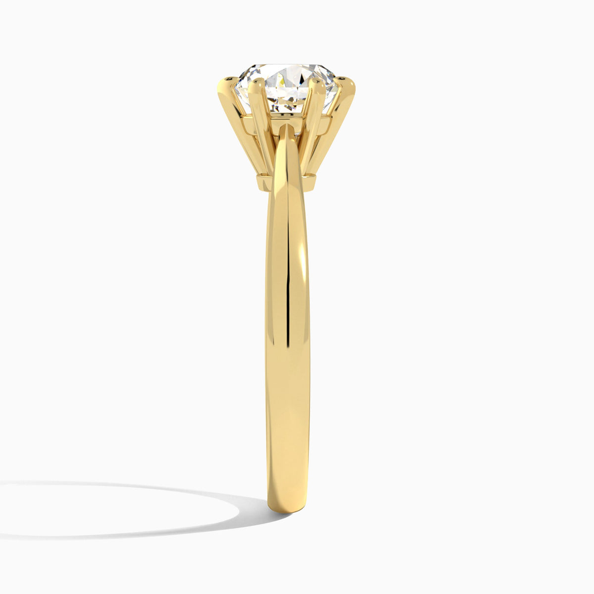 Round Knife Edge Six-Prong Lab Diamond Engagement Ring In 18K Yellow Gold, Side View