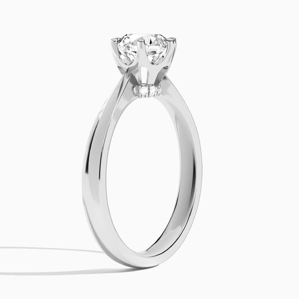 Round Mystique Halo Six-Prong Lab Diamond Engagement Ring In Platinum, Angle View