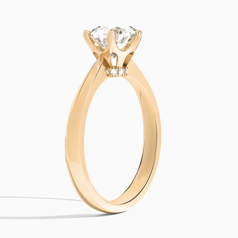Oval Mystique Halo Six-Prong Lab Diamond Engagement Ring In 14K Rose Gold, Angle View