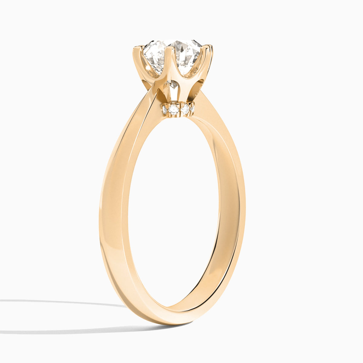 Round Mystique Halo Six-Prong Lab Diamond Engagement Ring In 14K Rose Gold, Angle View