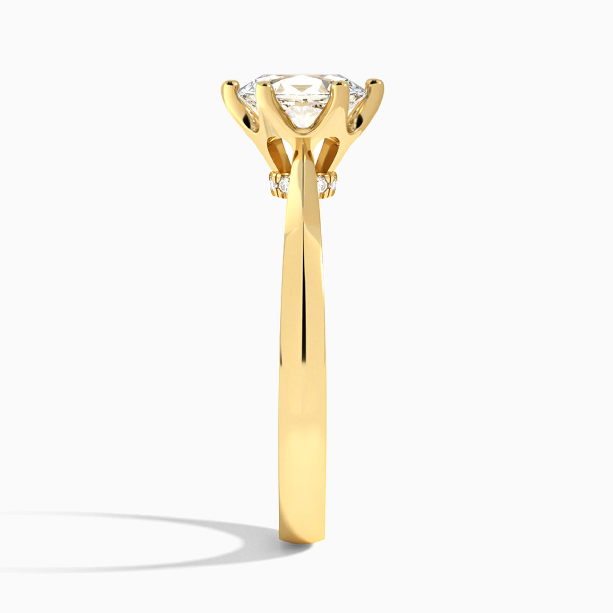 Oval Mystique Halo Six-Prong Lab Diamond Engagement Ring In 14K Yellow Gold, Side View
