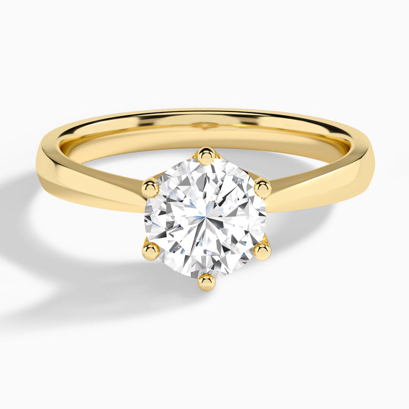 Round Mystique Halo Six-Prong Lab Diamond Engagement Ring In 18K Yellow Gold - Lucenjuri