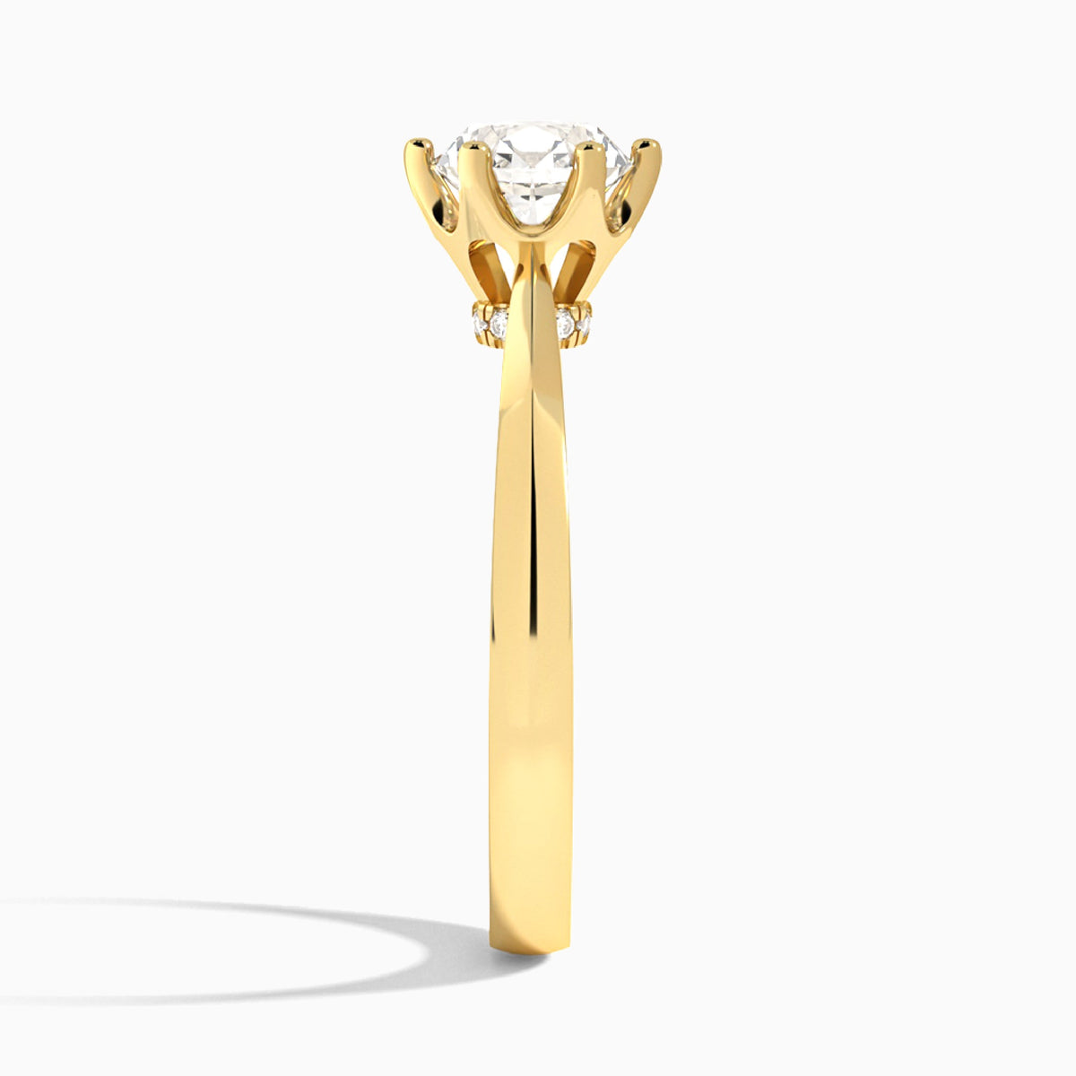 Round Mystique Halo Six-Prong Lab Diamond Engagement Ring In 18K Yellow Gold, Side View