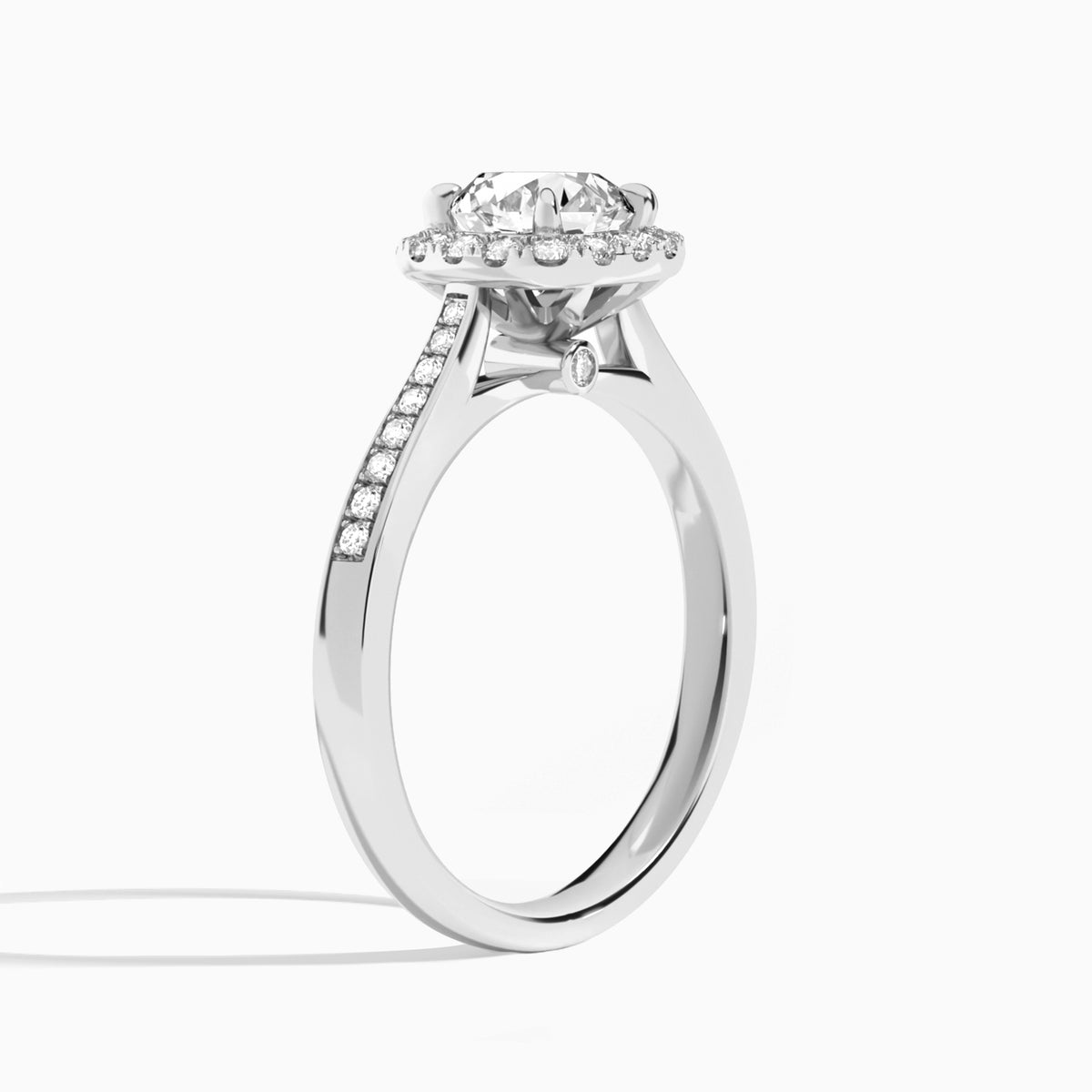 Round Luxe Halo Luna Lab Diamond Engagement Ring In 14K White Gold