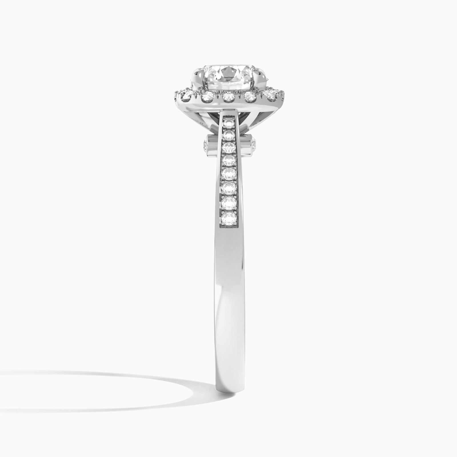 Round Luxe Halo Luna Lab Diamond Engagement Ring In 18K White Gold, Side View