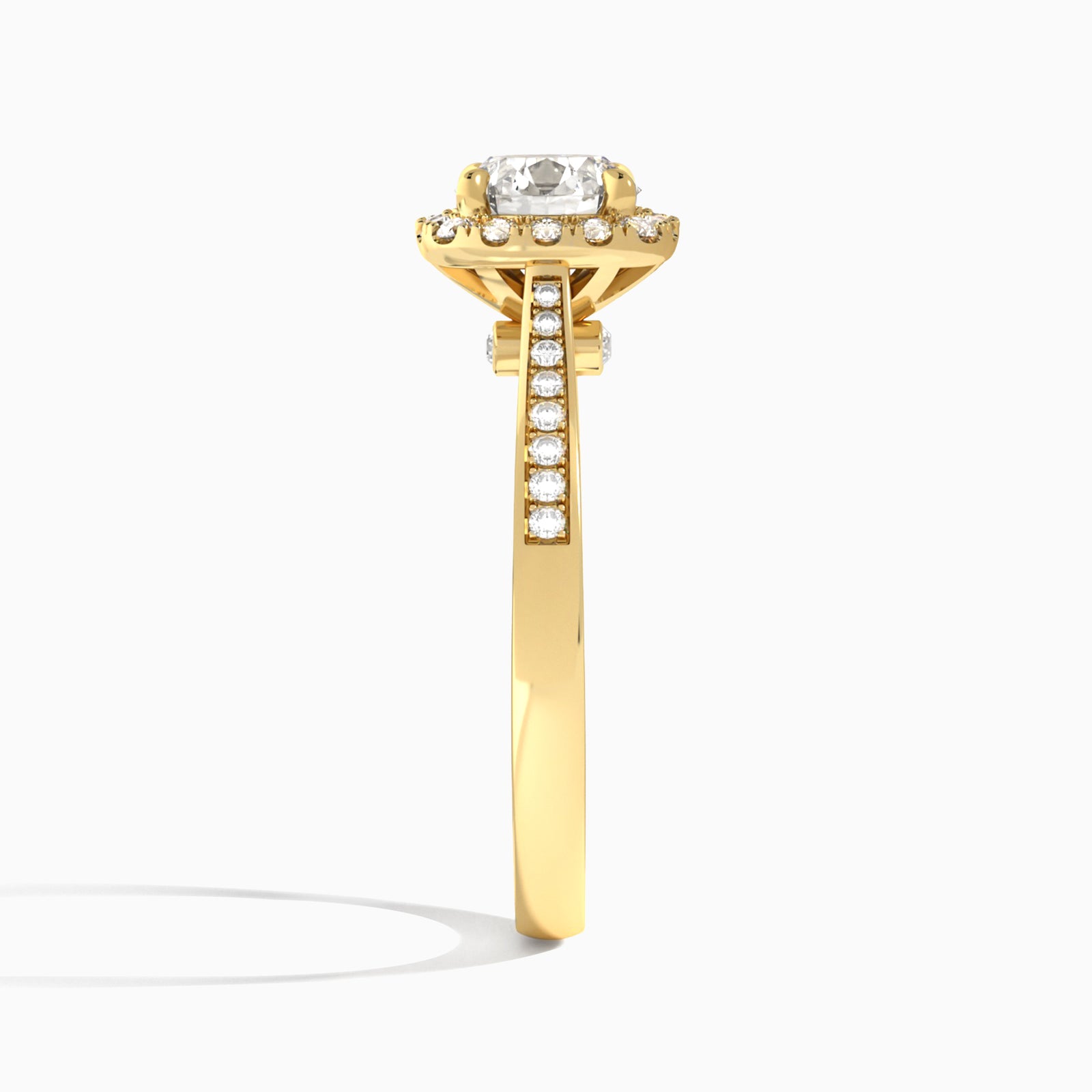 Round Luxe Halo Luna Lab Diamond Engagement Ring In 18K Yellow Gold, Side View