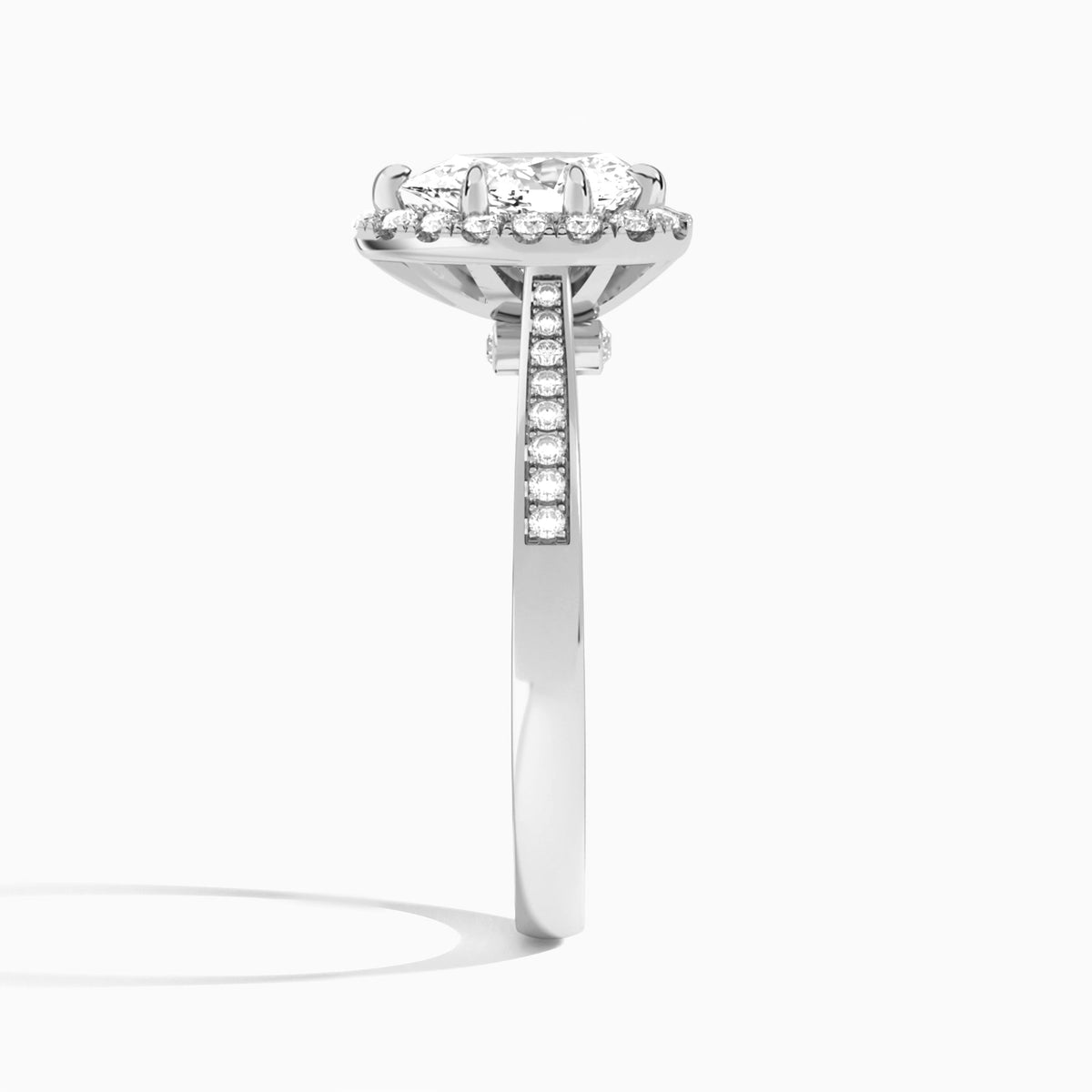 Pear Luxe Halo Luna Lab Grown Diamond Engagement Ring In Platinum, Side View