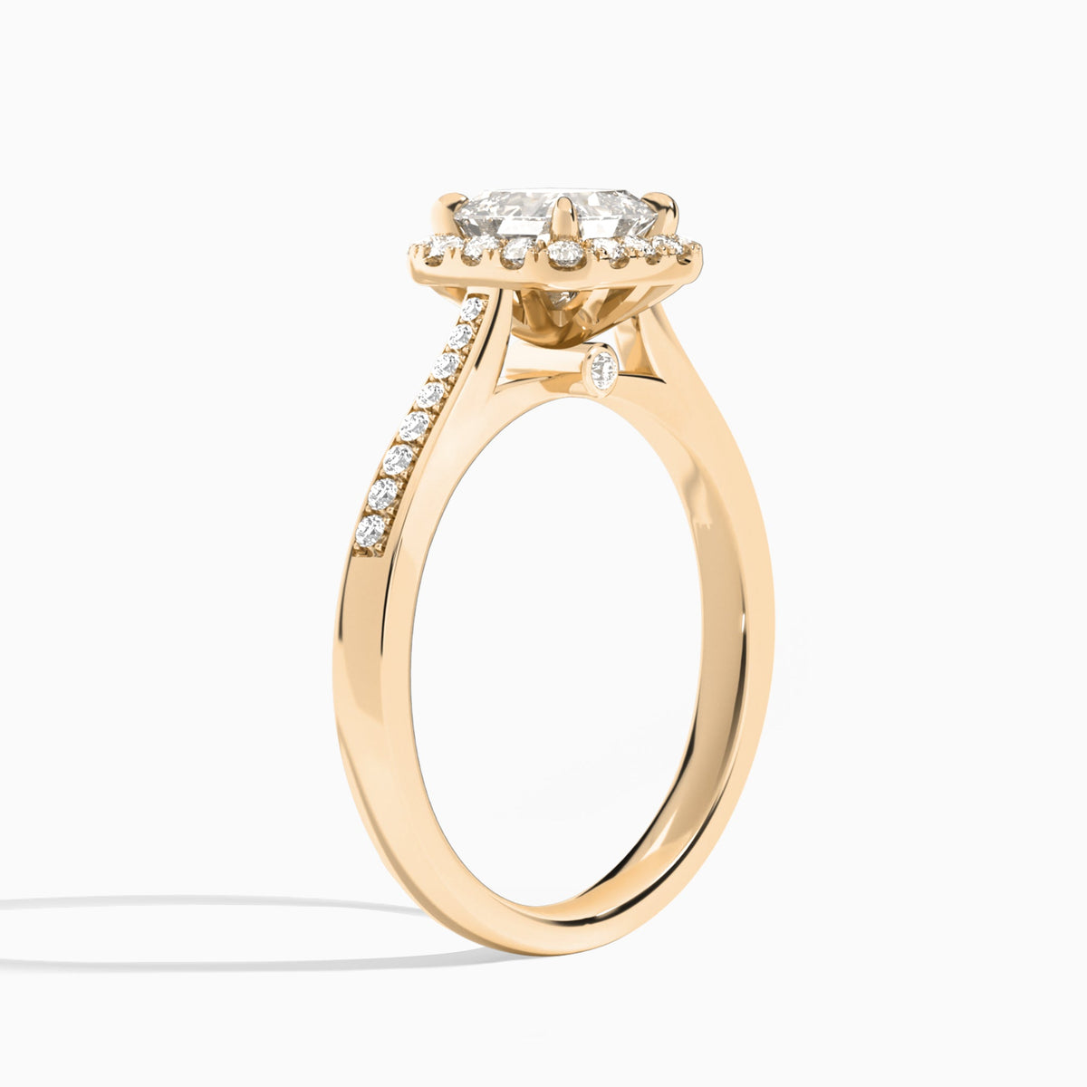 Asscher Luxe Halo Luna Lab Grown Diamond Engagement Ring In 14K Rose Gold, Angle View