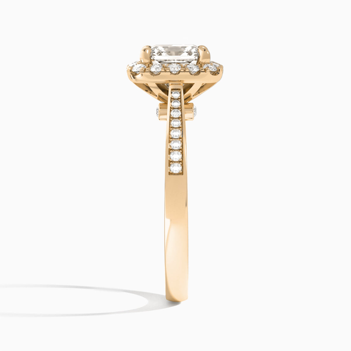 Asscher Luxe Halo Luna Lab Grown Diamond Engagement Ring In 14K Rose Gold, Side View
