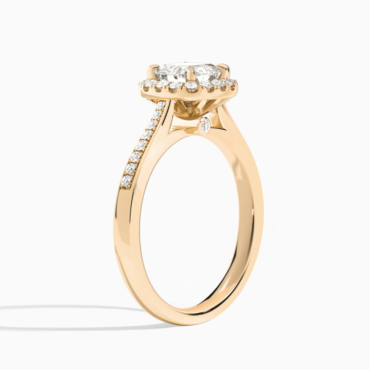 Cushion Luxe Halo Luna Lab Grown Diamond Engagement Ring In 14K Rose Gold, Angle View
