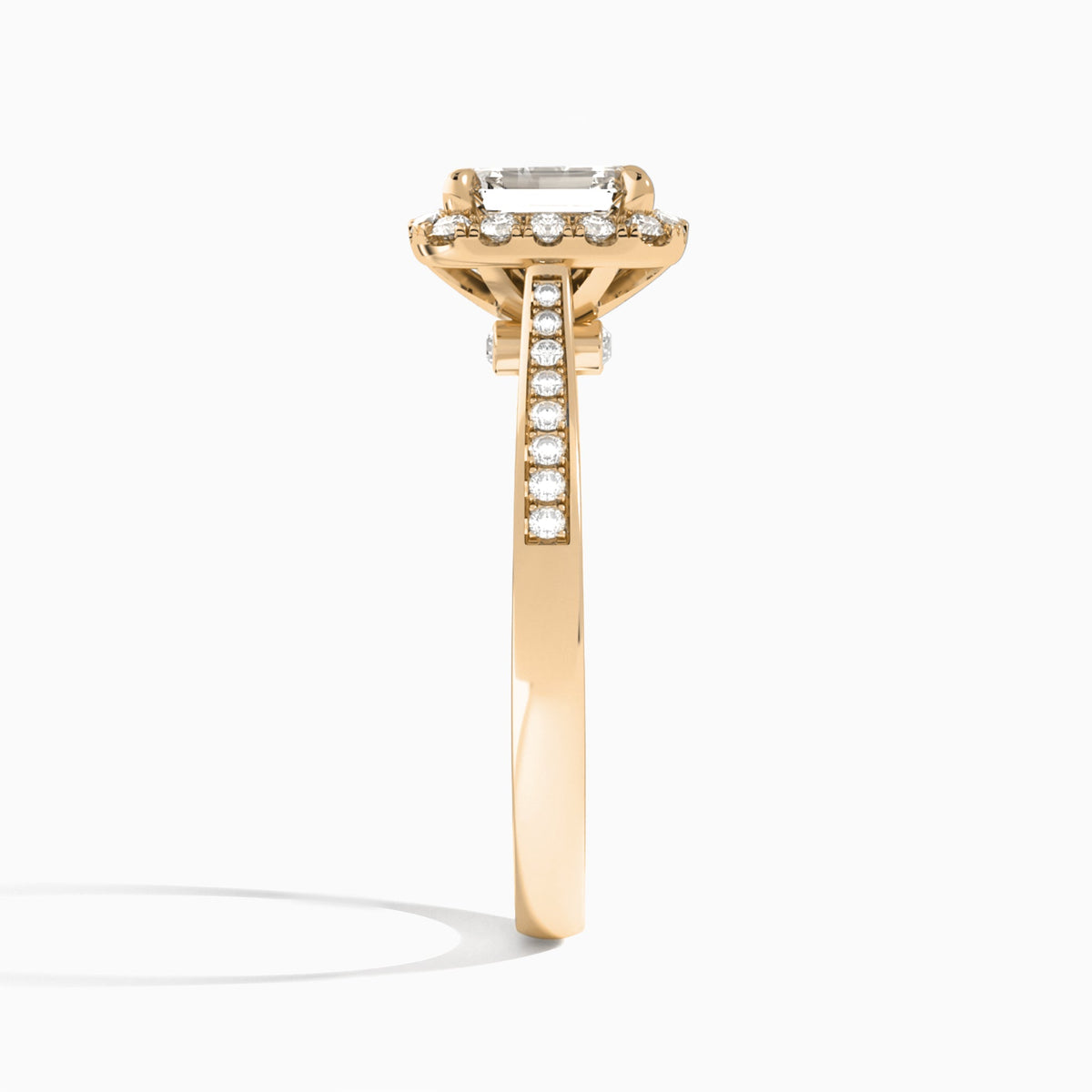 Emerald Luxe Halo Luna Lab Grown Diamond Engagement Ring In 14K Rose Gold, Side View