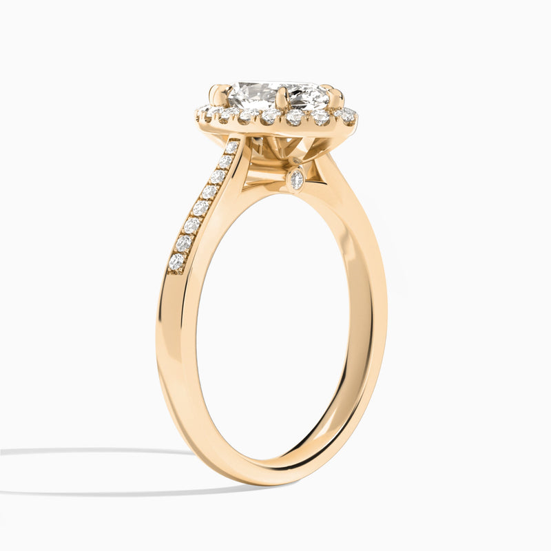 Marquise Luxe Halo Luna Lab Grown Diamond Engagement Ring In 14K Rose Gold, Angle View