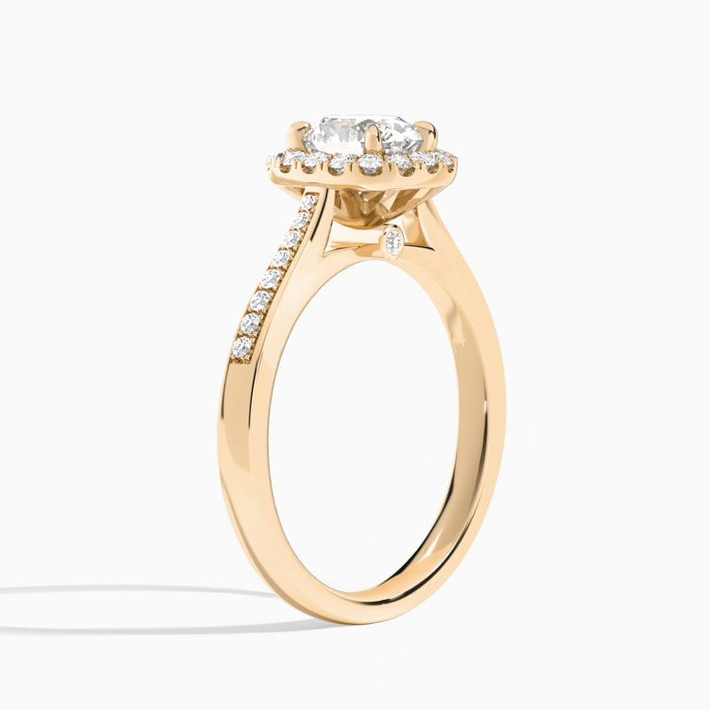 Oval Luxe Halo Luna Lab Grown Diamond Engagement Ring In 14K Rose Gold, Angle View