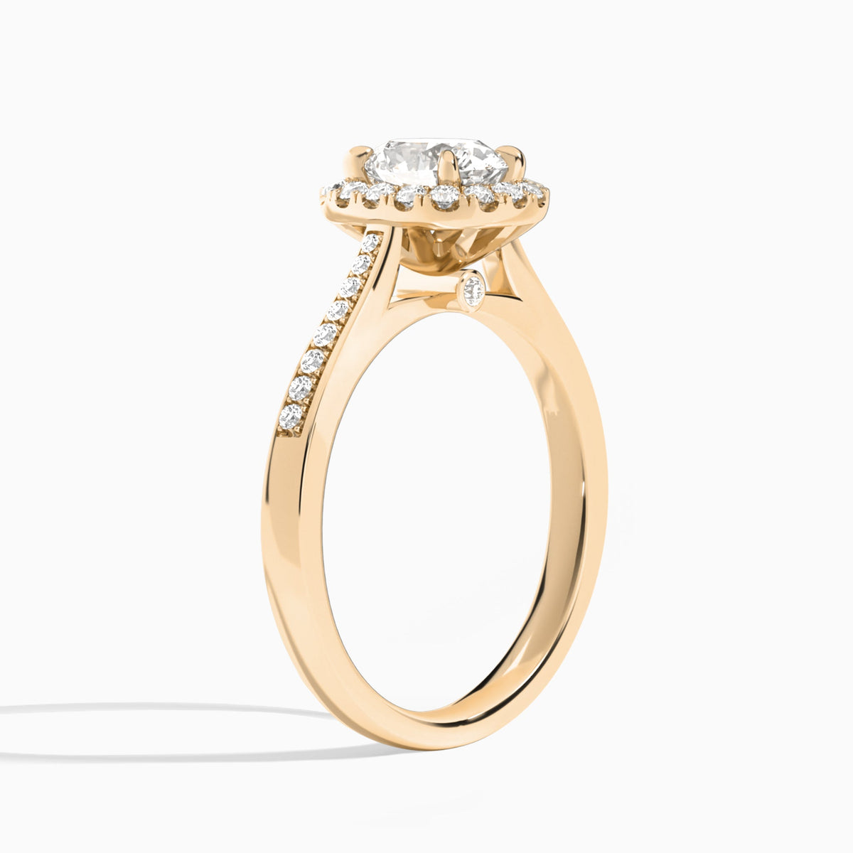 Oval Luxe Halo Luna Lab Grown Diamond Engagement Ring In 14K Rose Gold, Angle View