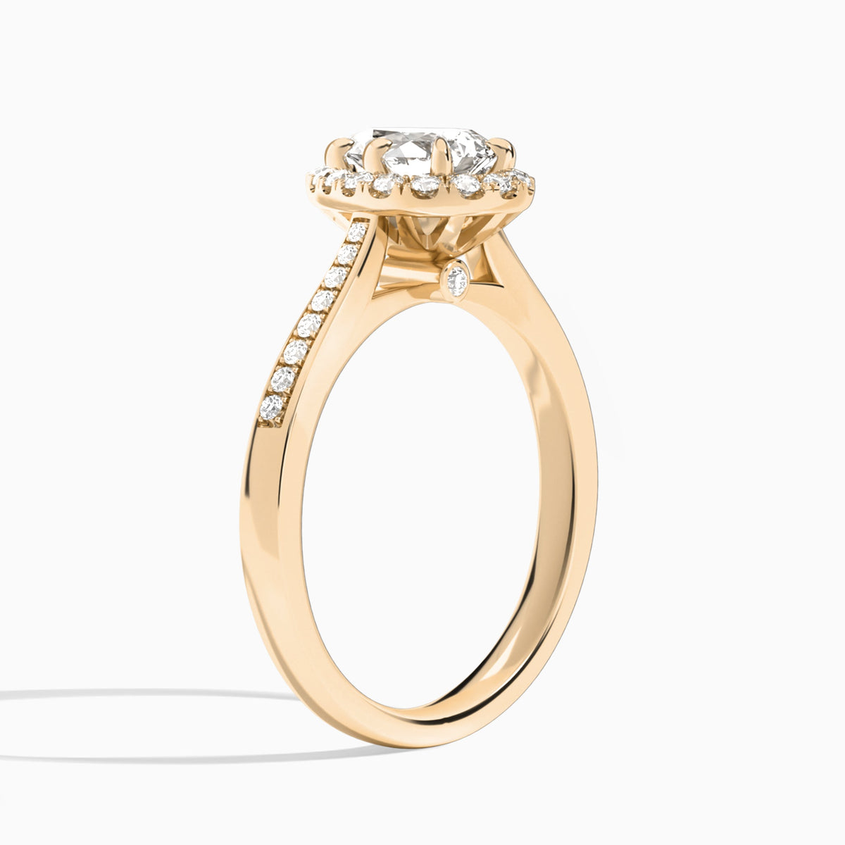 Pear Luxe Halo Luna Lab Grown Diamond Engagement Ring In 14K Rose Gold, Angle View