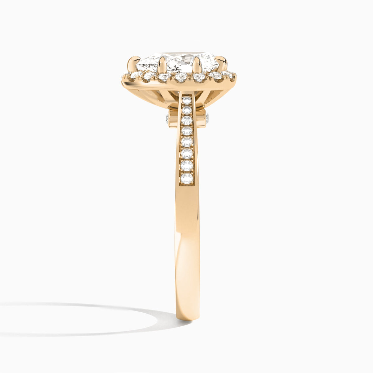 Pear Luxe Halo Luna Lab Grown Diamond Engagement Ring In 14K Rose Gold, Side View