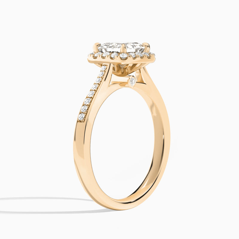 Princess Luxe Halo Luna Lab Grown Diamond Engagement Ring In 14K Rose Gold, Angle View