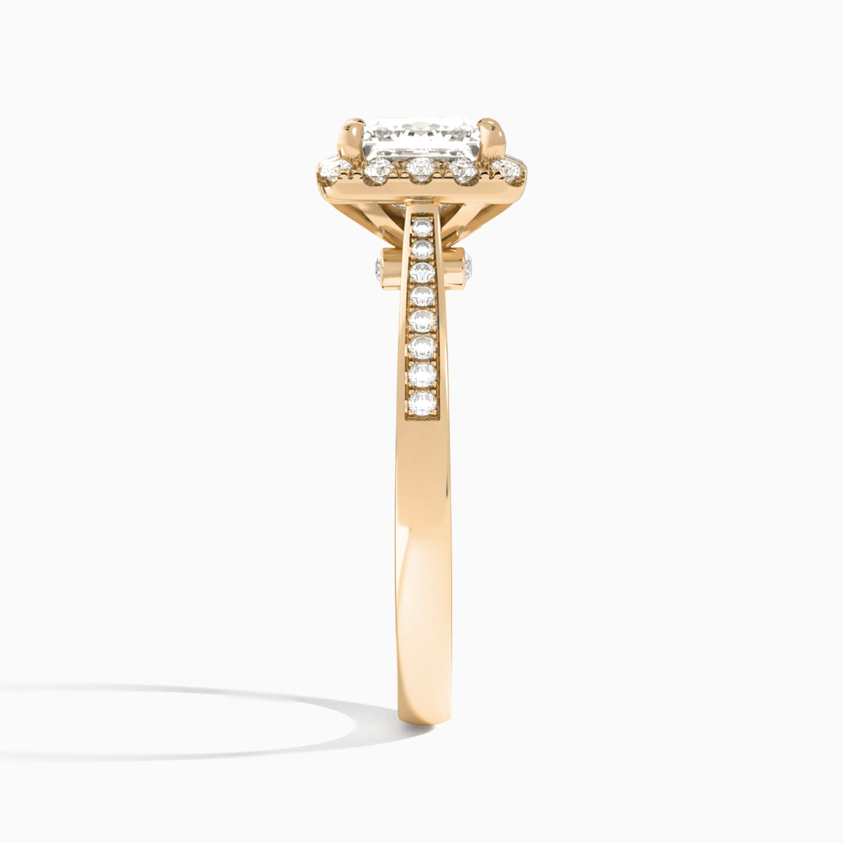 Princess Luxe Halo Luna Lab Grown Diamond Engagement Ring In 14K Rose Gold, Side View