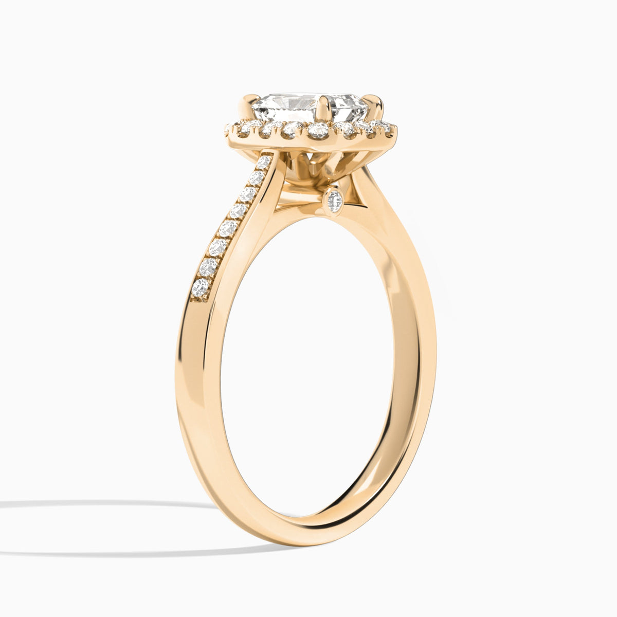 Radiant Luxe Halo Luna Lab Grown Diamond Engagement Ring In 14K Rose Gold, Angle View