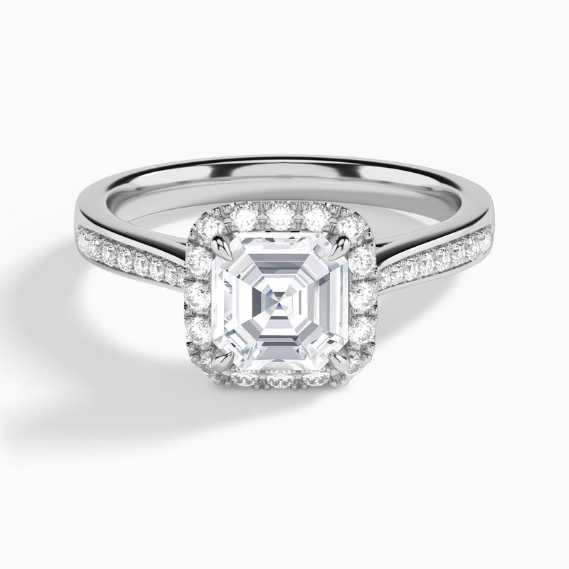 Asscher Luxe Halo Luna Lab Diamond Engagement Ring In 18K White Gold - Lucenjuri