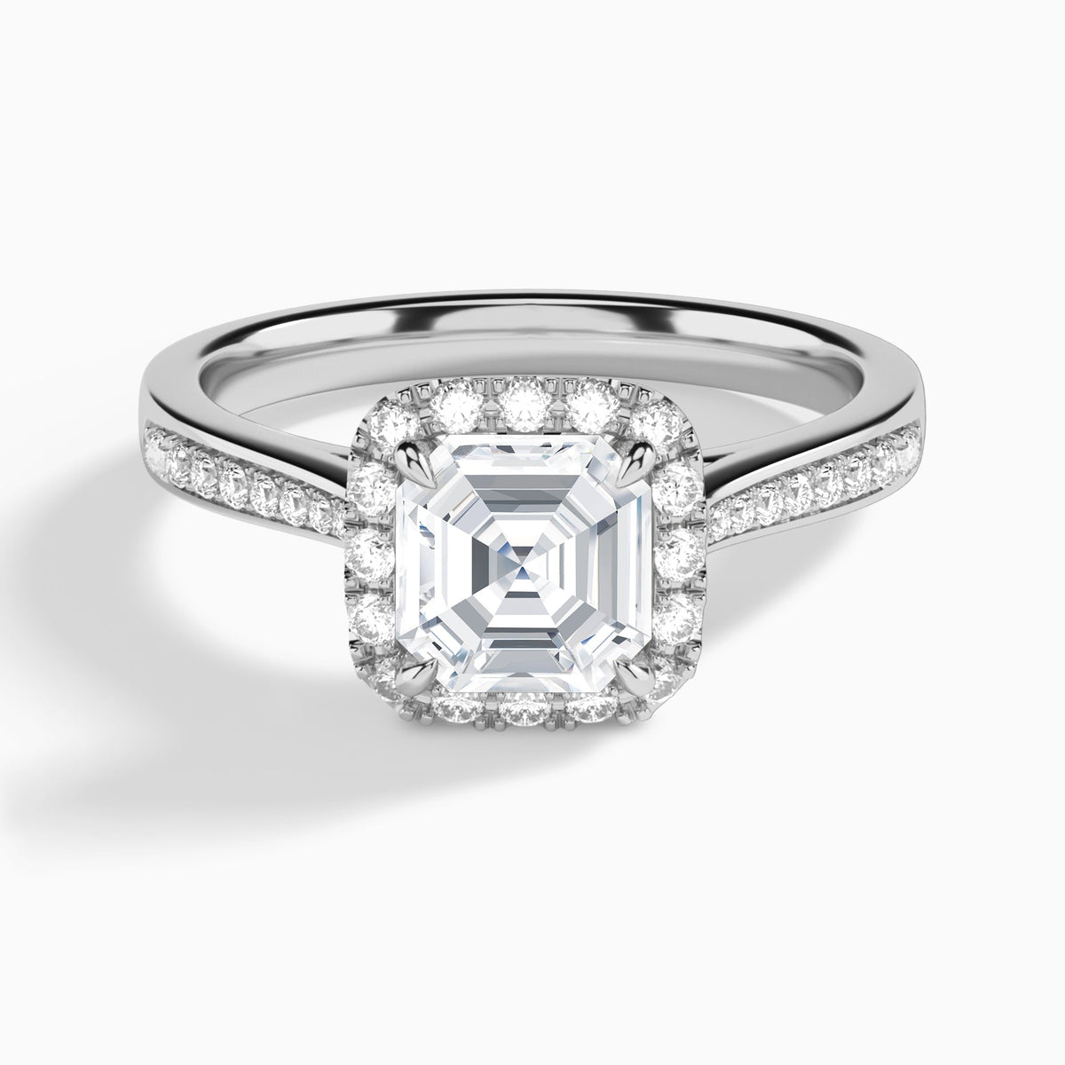 Asscher Luxe Halo Luna Lab Diamond Engagement Ring In 14K White Gold - Lucenjuri