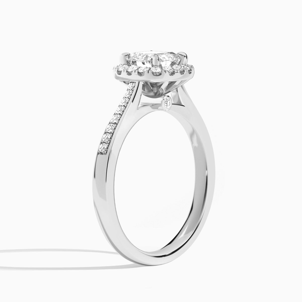 Cushion Luxe Halo Luna Lab Diamond Engagement Ring In 18K White Gold, Angle View