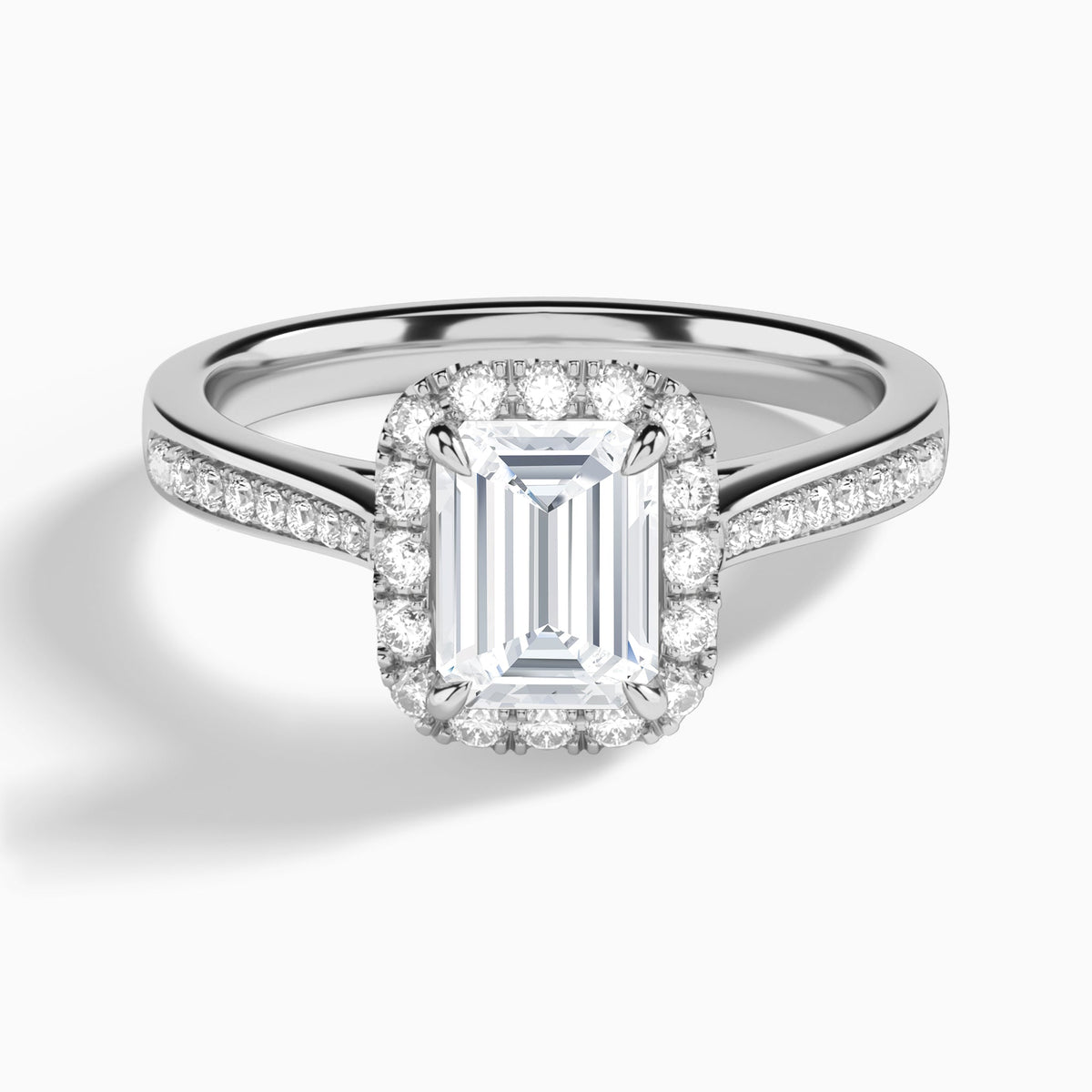 Emerald Luxe Halo Luna Lab Diamond Engagement Ring In 18K White Gold - Lucenjuri