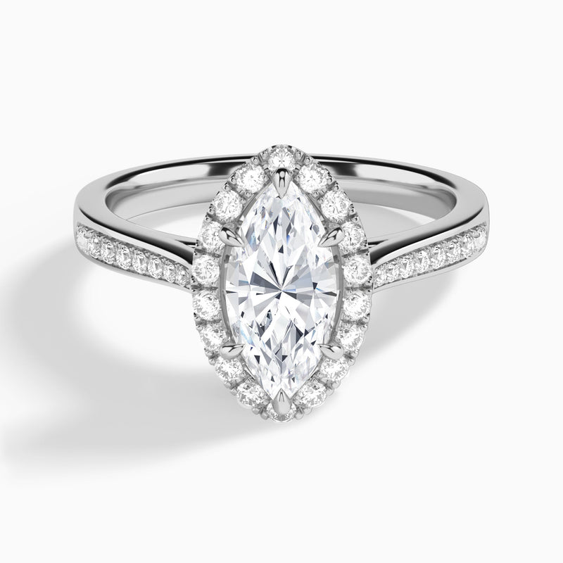 Marquise Luxe Halo Luna Lab Diamond Engagement Ring In 14K White Gold - Lucenjuri