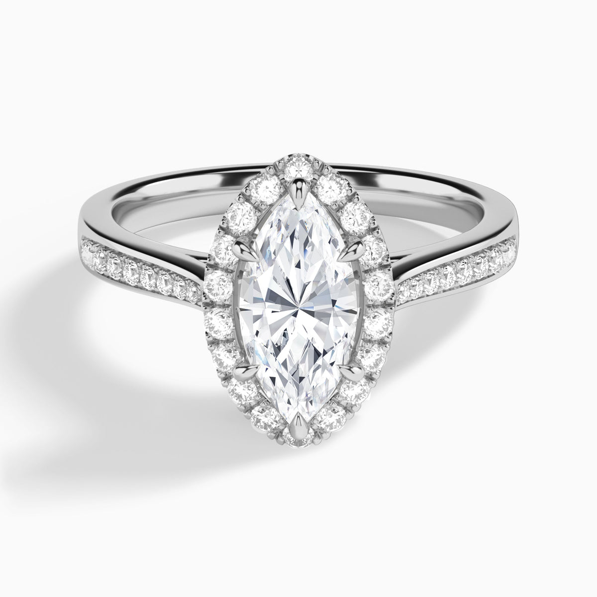 Marquise Luxe Halo Luna Lab Diamond Engagement Ring In 14K White Gold - Lucenjuri