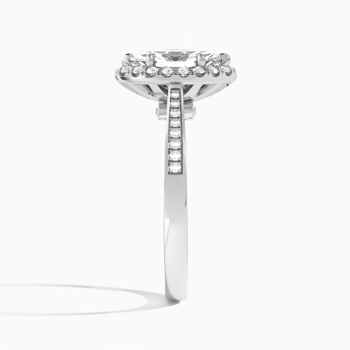 Marquise Luxe Halo Luna Lab Diamond Engagement Ring In 18K White Gold, Side View