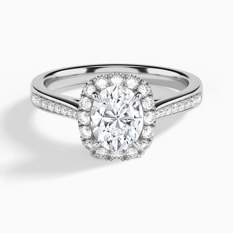 Oval Luxe Halo Luna Lab Diamond Engagement Ring In 18K White Gold - Lucenjuri