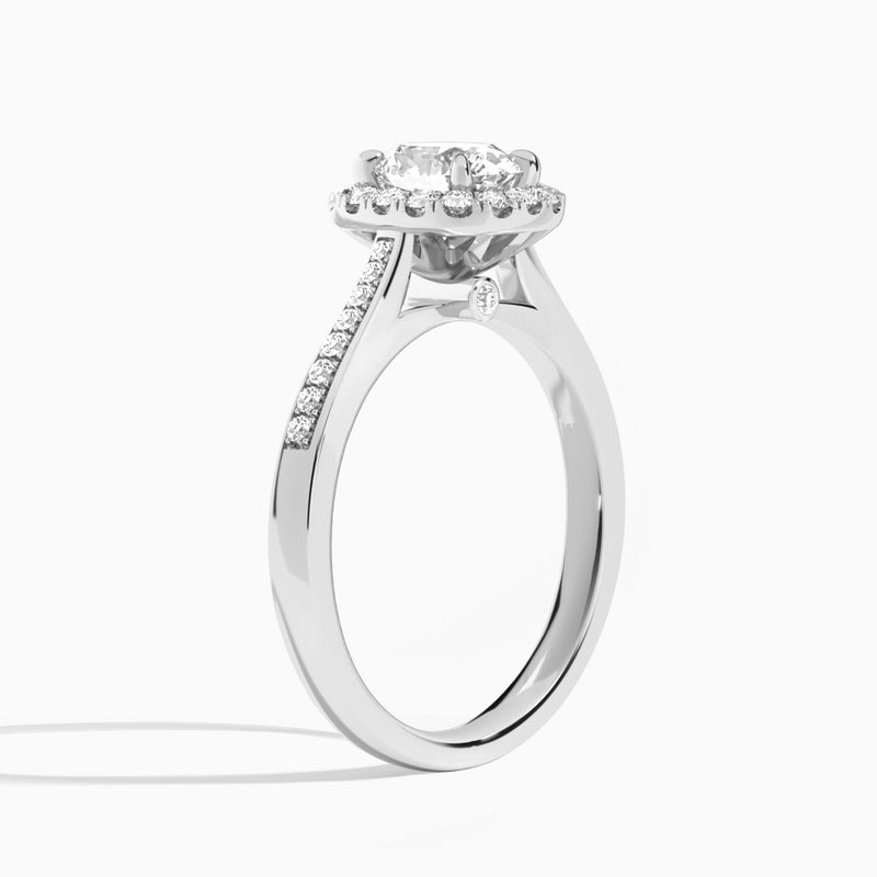 Oval Luxe Halo Luna Lab Diamond Engagement Ring In 18K White Gold, Angle View