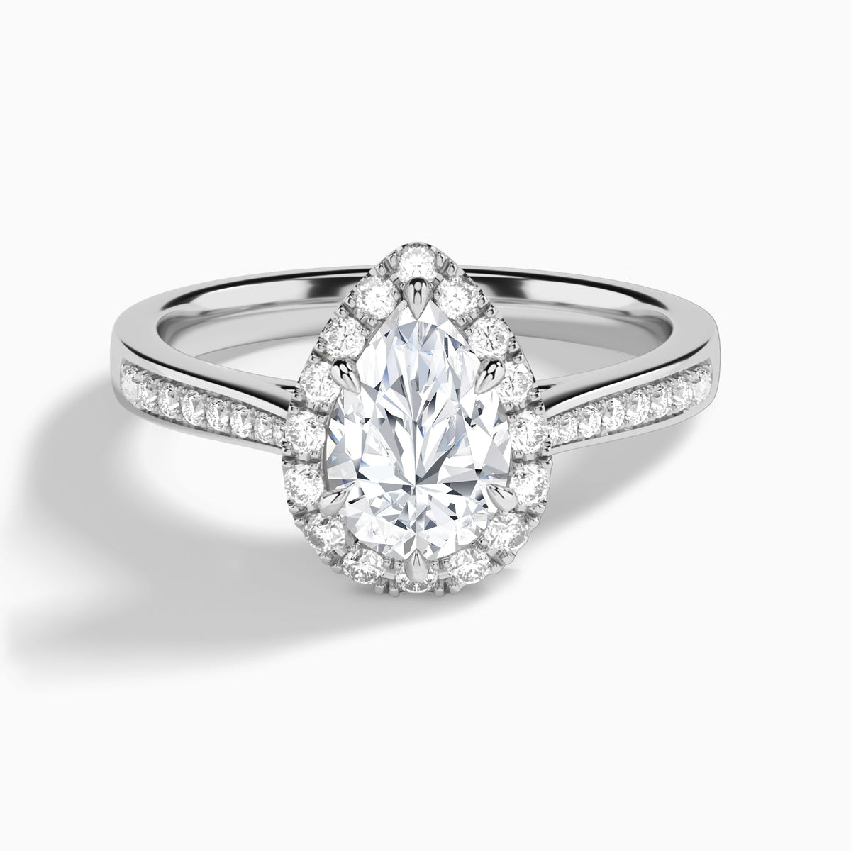 Pear Luxe Halo Luna Lab Diamond Engagement Ring In 14K White Gold - Lucenjuri