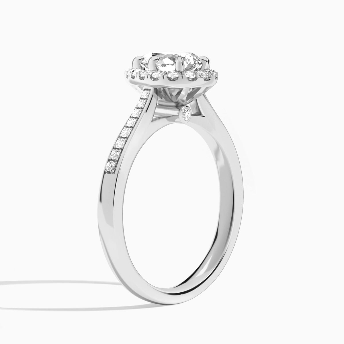 Pear Luxe Halo Luna Lab Diamond Engagement Ring In 18K White Gold, Angle View