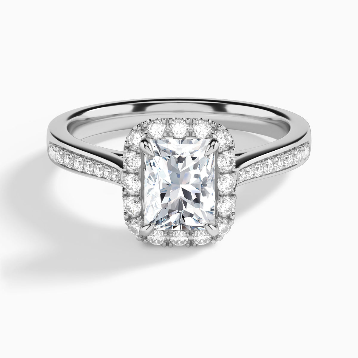 Radiant Luxe Halo Luna Lab Diamond Engagement Ring In 18K White Gold - Lucenjuri