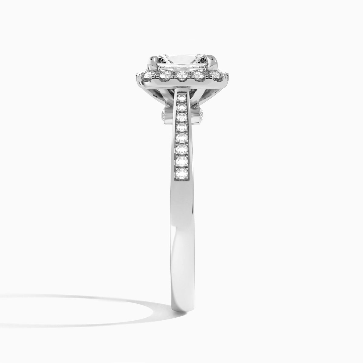 Radiant Luxe Halo Luna Lab Diamond Engagement Ring In 18K White Gold, Side View