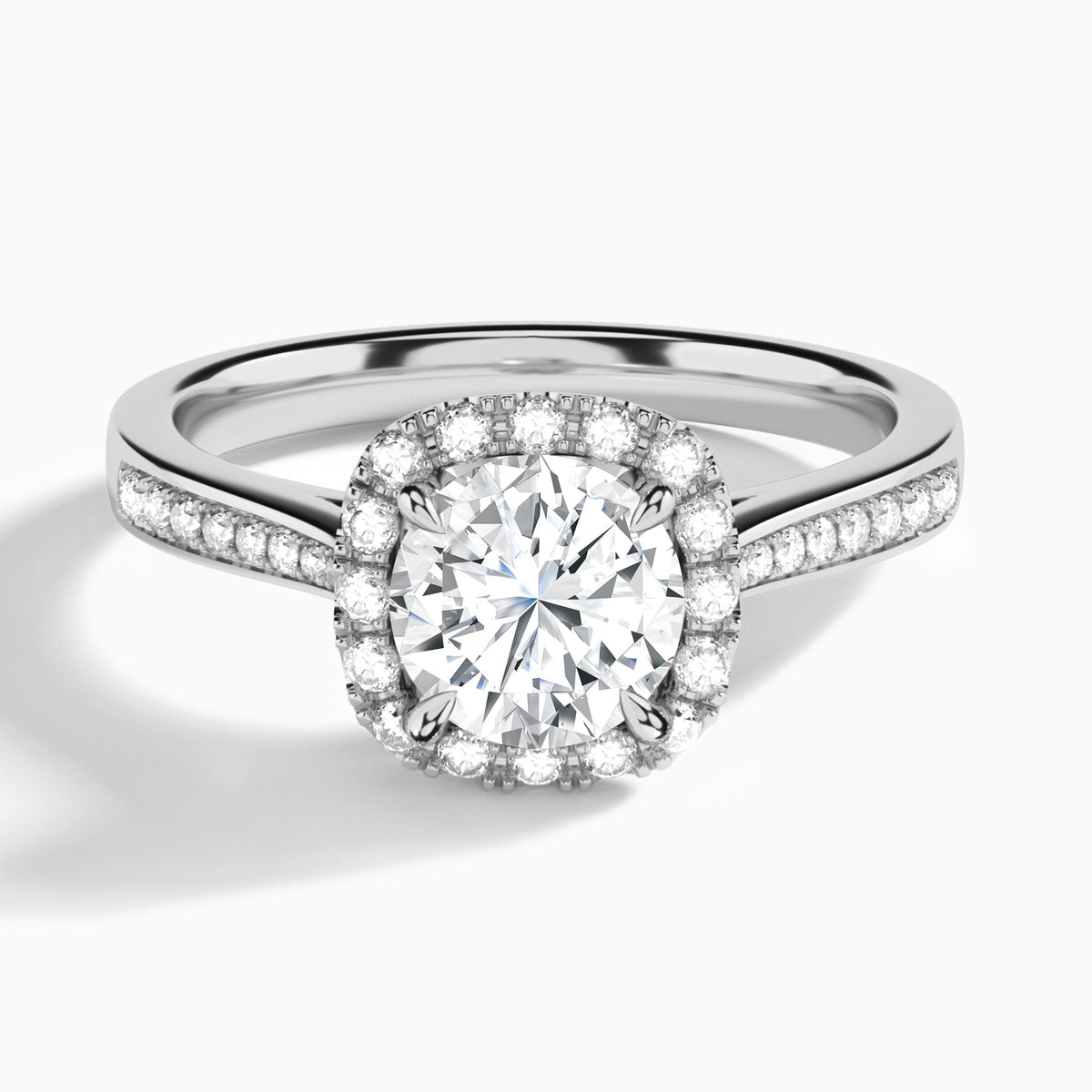 Round Luxe Halo Luna Lab Diamond Engagement Ring In 18K White Gold - Lucenjuri