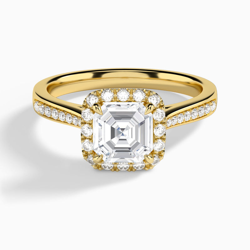 Asscher Luxe Halo Luna Lab Diamond Engagement Ring In 14K Yellow Gold - Lucenjuri