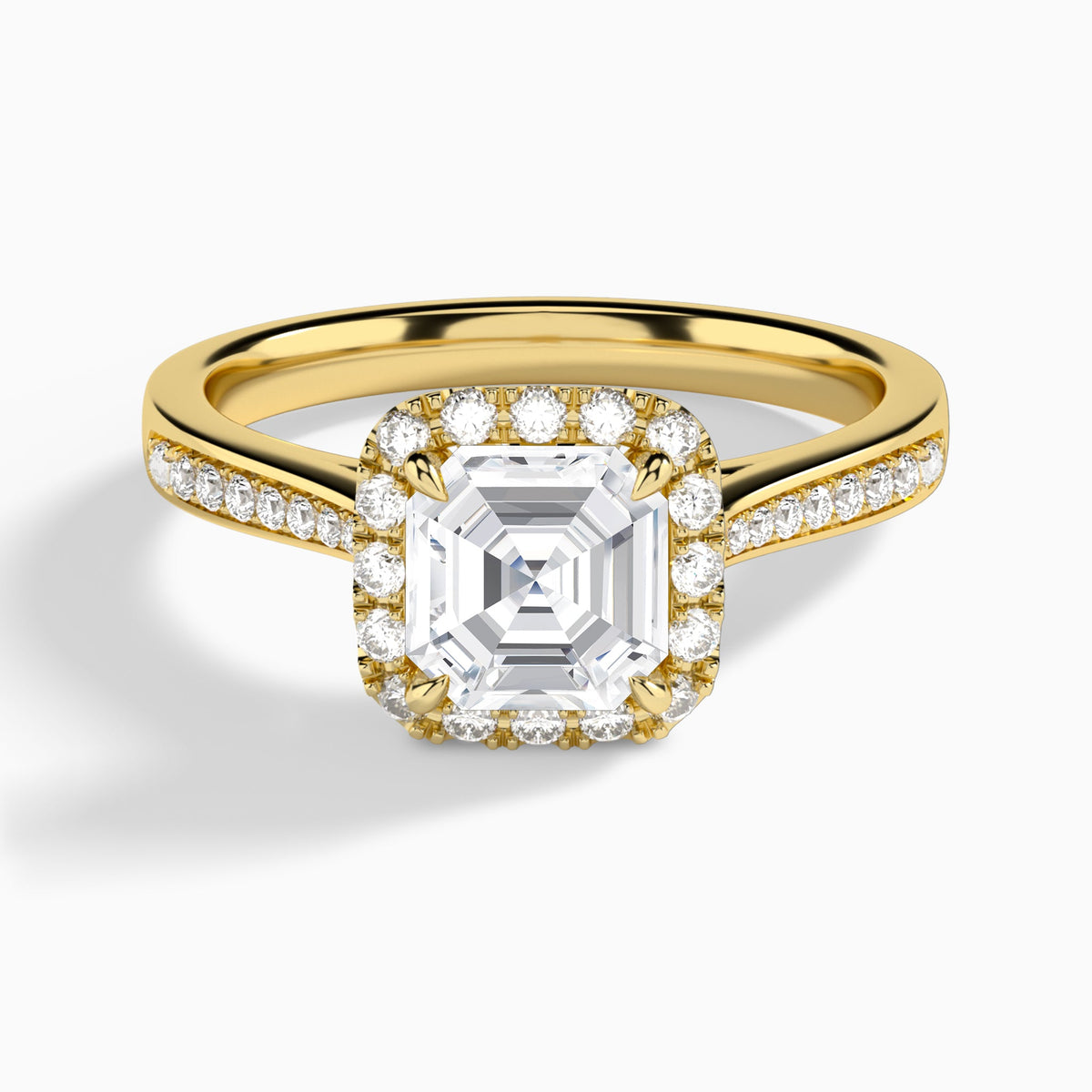 Asscher Luxe Halo Luna Lab Diamond Engagement Ring In 18K Yellow Gold - Lucenjuri